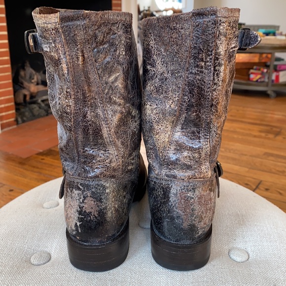 Frye Veronica Distressed Ankle Cowboy Western Boots Buckle Brown Women's 6.5D - Picture 7 of 14